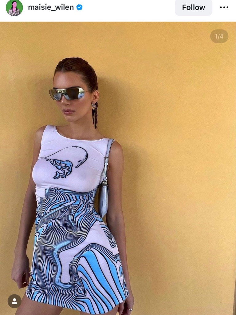 Kendall Jenner Maisie Wilen Software Mini Dress Blue & White